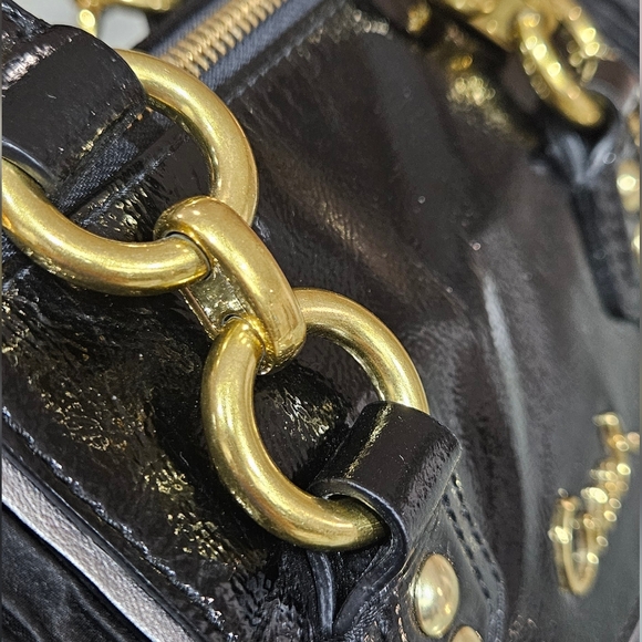 Coach Black Ruched Leather Satchel Shoulder Gold Hardware Bag - Picture 9 of 17